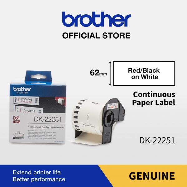 Brother Label DK22251 Black & Red DK 22251 62mmx15.24m Continuous Tape