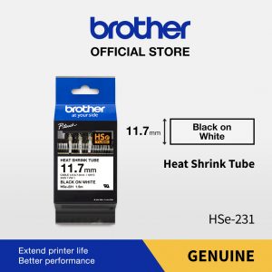 Brother Label Hse-231 11.7mm x 1.5m Heat Shrink Tube Black On White