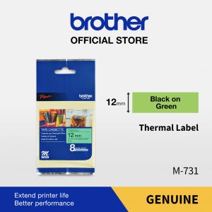 Brother Label M-731 12MM X 8M Black On Green Non Laminated Tape M731