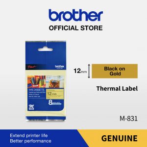Brother Label M-831 12mmx8m Black On Gold Non-Laminated Tape M831