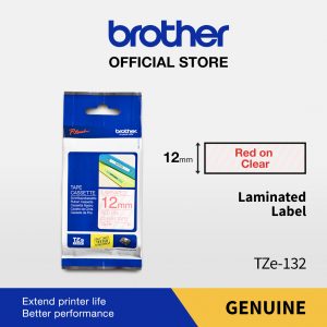 Brother Label Tape TZE-132 12mmx8m Red On Clear TZe132