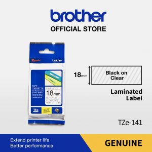 BROTHER COLOR TAPE TZE-141 18MM LAMINATED BLACK ON CLEAR