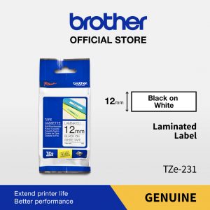 BROTHER COLOR TAPE TZE-231 12MM LAMINATED BLACK ON WHITE
