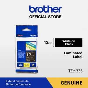 BROTHER TAPE TZE-335 12MM LAMINATED WHITE ON BLACK