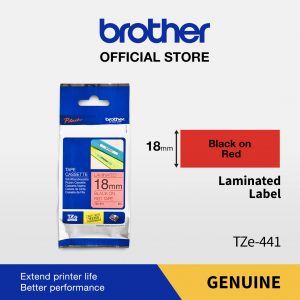 BROTHER COLOR TAPE TZE-441 18MM LAMINATED BLACK ON RED