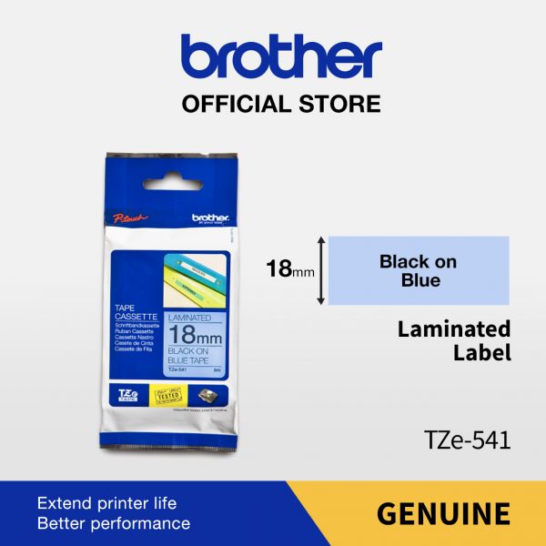 BROTHER COLOR TAPE TZE-541 18MM LAMINATED BLACK ON BLUE