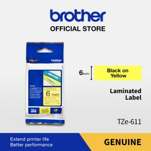 BROTHER TAPE TZE-611 6MM BLACK ON YELLOW