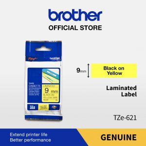 BROTHER COLOR TAPE TZE-621 9MM LAMINATED BLACK ON YELLOW