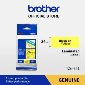 BROTHER COLOR TAPE TZE-651 24MM LAMINATED BLACK ON YELLOW