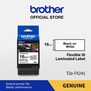 BROTHER TAPE TZE-FX241 18MM FLEXIBLE BLACK ON WHITE