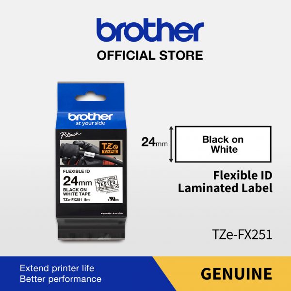 BROTHER TAPE TZE-FX251 24MM FLEXIBLE BLACK ON WHITE