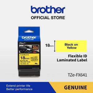 BROTHER COLOR TAPE TZE-FX641 18MM FLEXIBEL ID LAMINATED BLACK ON YELLOW