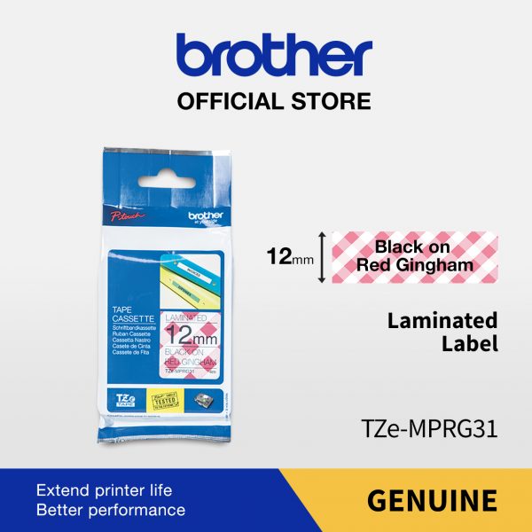 Brother Label Tape TZE-MPRG31 12mm x 4m Black on Red Gingham