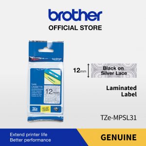 Brother Label Tape TZE-MPSL31 12mm x 4m Black on Silver Lace Patterned