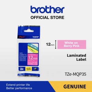 Brother Label TZE-MQP35 12mm x 5m White on Berry Pink Tape TZEMQP35