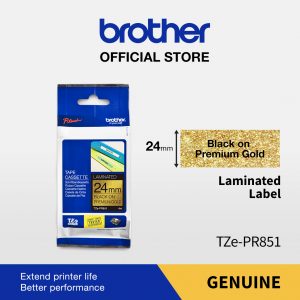 Brother Label TZE-PR851 Black on Premium Gold Tape 24mmx4m TZEPR851