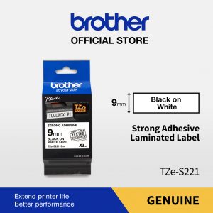 Brother Label Tape TZE-S221 9mm x 8m Strong Adhesive Black On White