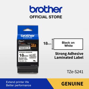 BROTHER TAPE TZE-S241 18MM STRONG ADHESSIVE BLACK ON WHITE