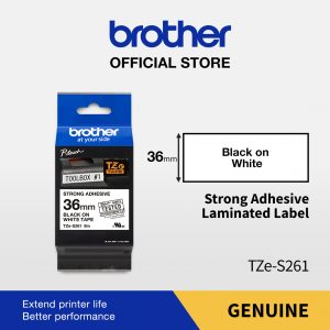 BROTHER TAPE TZE-S261 36MM STRONG ADHESSIVE BLACK ON WHITE