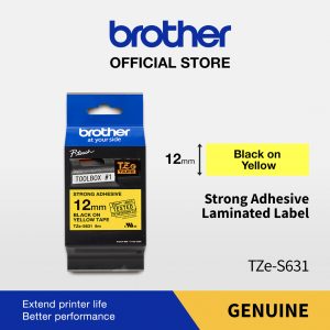 BROTHER COLOR TAPE TZE-S631 12MM STRONG ADHESSIVE BLACK ON YELLOW