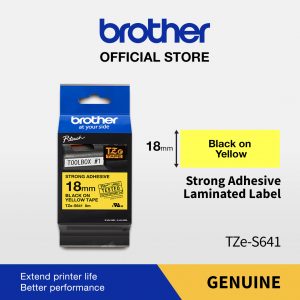 BROTHER TAPE TZE-S641 18MM STRONG ADHESSIVE BLACK ON YELLOW