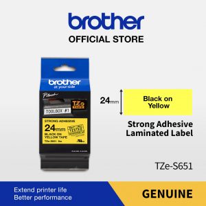 BROTHER TAPE TZE-S651 24MM STRONG ADHESSIVE BLACK ON YELLOW